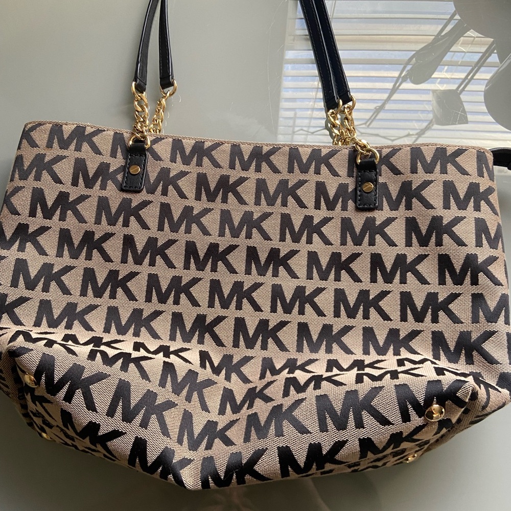 Michael Kors Black and Tan MK Logo Tote